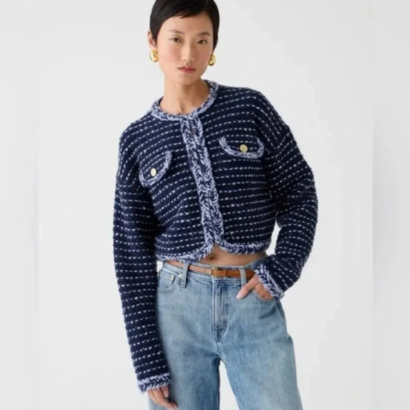 NWT J. Crew | Cropped Wool Blend Lady Jacket in Marled Yarn - Size XL - Picture 1 of 14